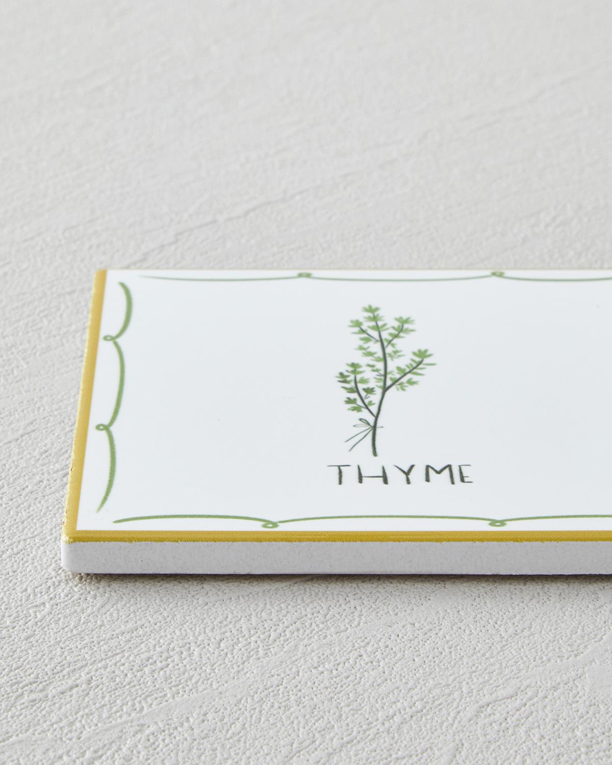 Thyme Seramik Bardak Altlığı 10.8x0.8 cm Beyaz - Yeşil
