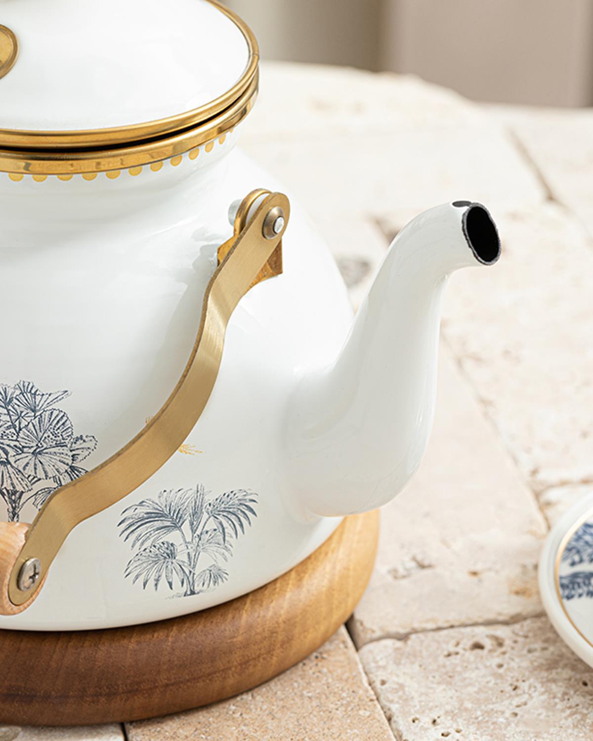 Toile Botanical Emaye Demlik 2,4 Lt Koyu Mavi-Beyaz