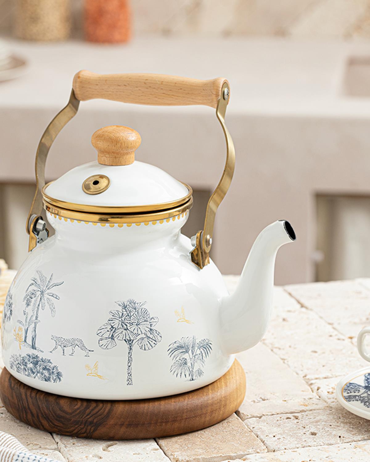 Toile Botanical Emaye Demlik 2,4 Lt Koyu Mavi-Beyaz
