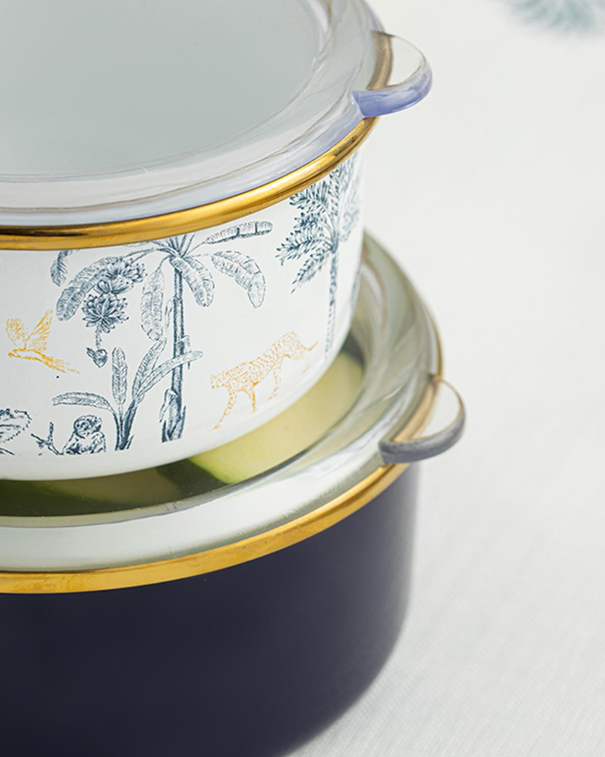 Toile Botanical Emaye Saklama Kabı 12- Koyu Mavi-Beyaz