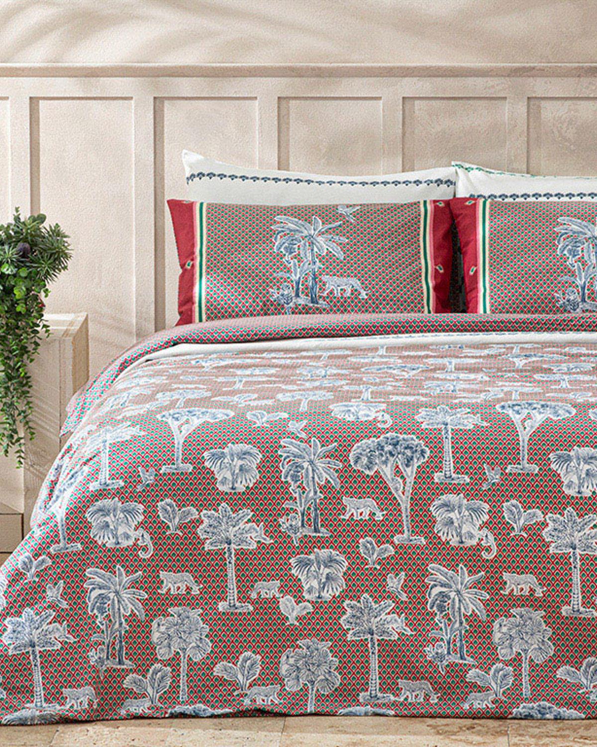 Toile De Jouy Pamuklu Çift Kişilik Nevresim Seti Fuşya