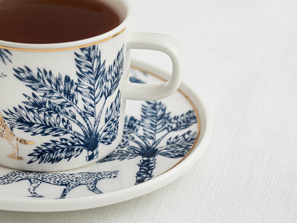 Toile Jungle Bone Porselen 2'li Çay Fincanı Takımı Koyu Mavi-Beyaz