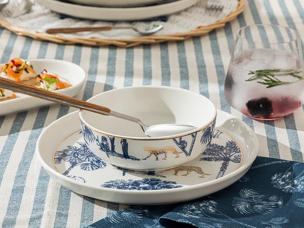 Toile Jungle Bone Porselen Kase Koyu Mavi-Beyaz