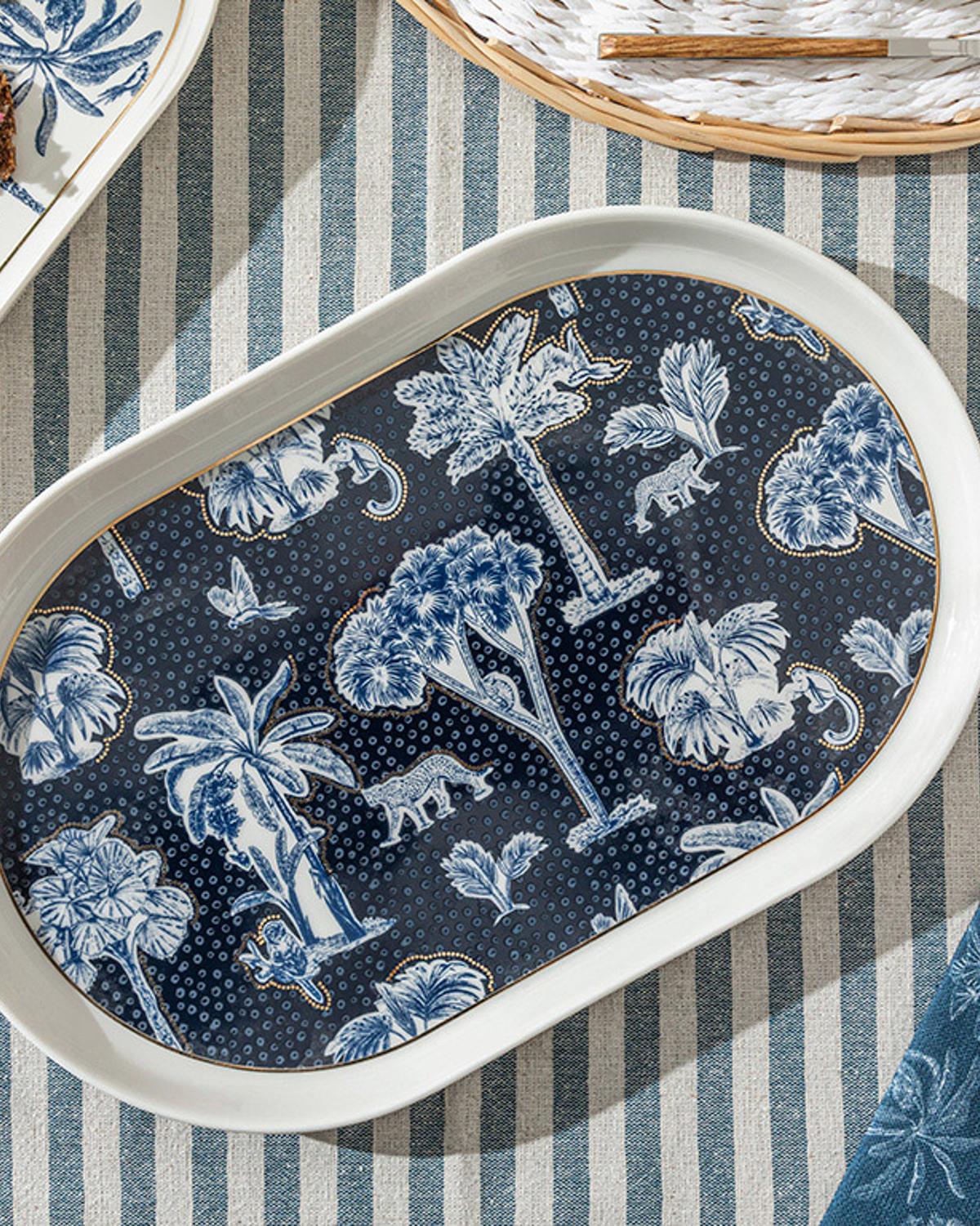 Toile Jungle Bone Porselen Kayık Tabak 33 cm Koyu Mavi