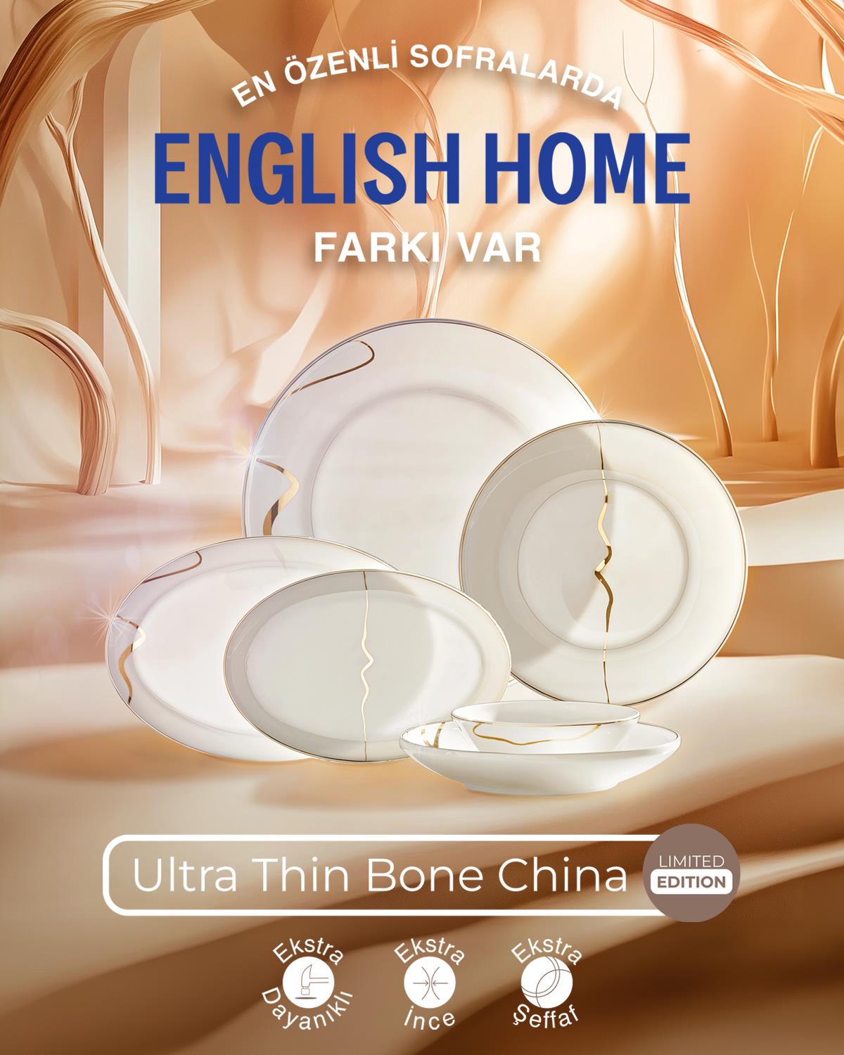 Touch Bone Porselen Yemek Takımı 27 Parça 6 Kişilik Gold
