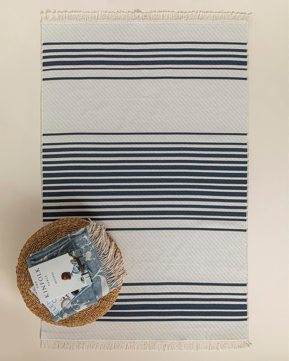 Trendy Mode Dokuma Kilim Lacivert - Krem