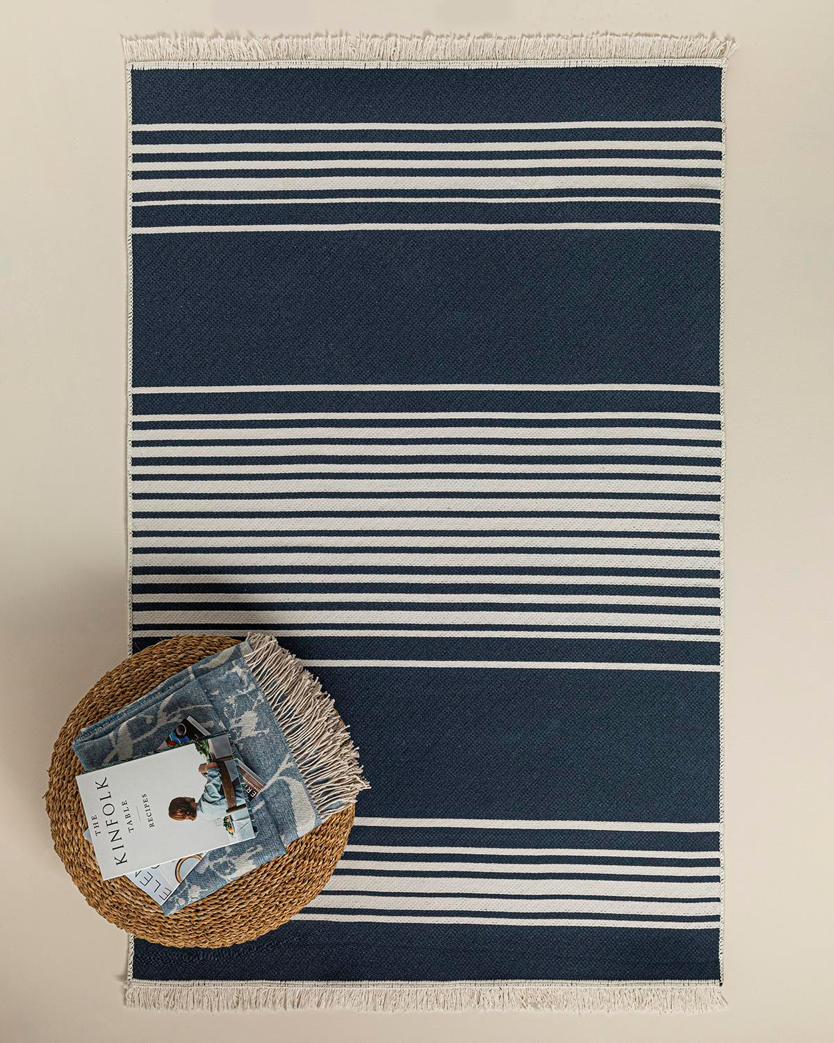 Trendy Mode Dokuma Kilim Lacivert - Krem