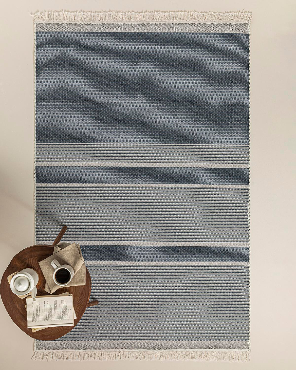 Trendy Nash Dokuma Kilim Lacivert - Krem