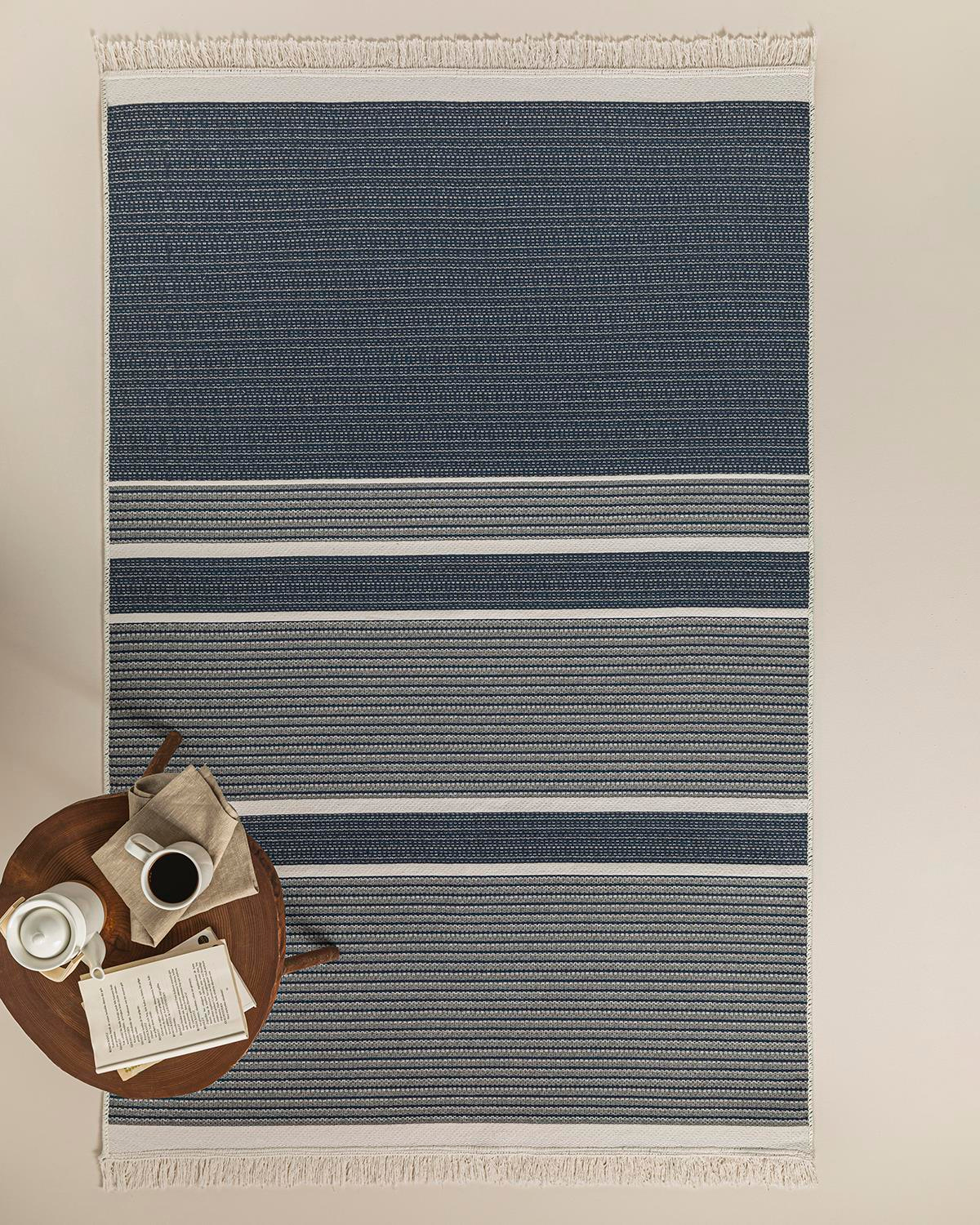 Trendy Nash Dokuma Kilim Lacivert - Krem