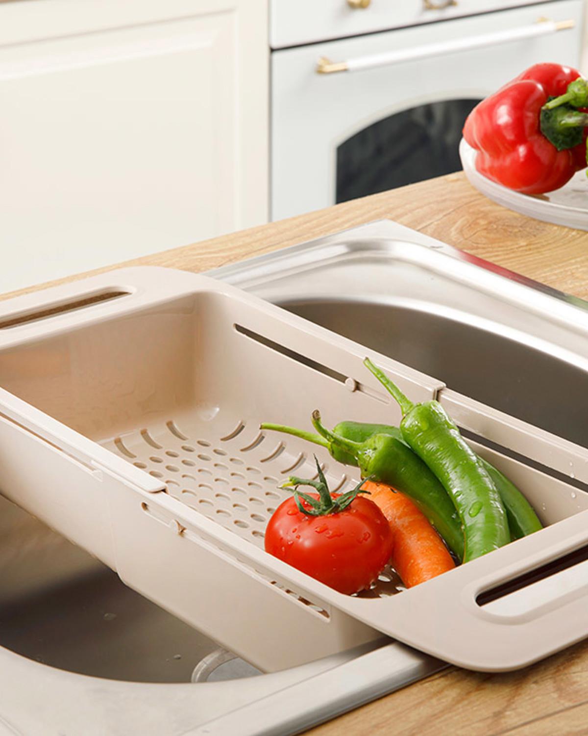 Trendy Plastik Ayarlanabilir Lavabo Süzgeci Süzgeç Bej