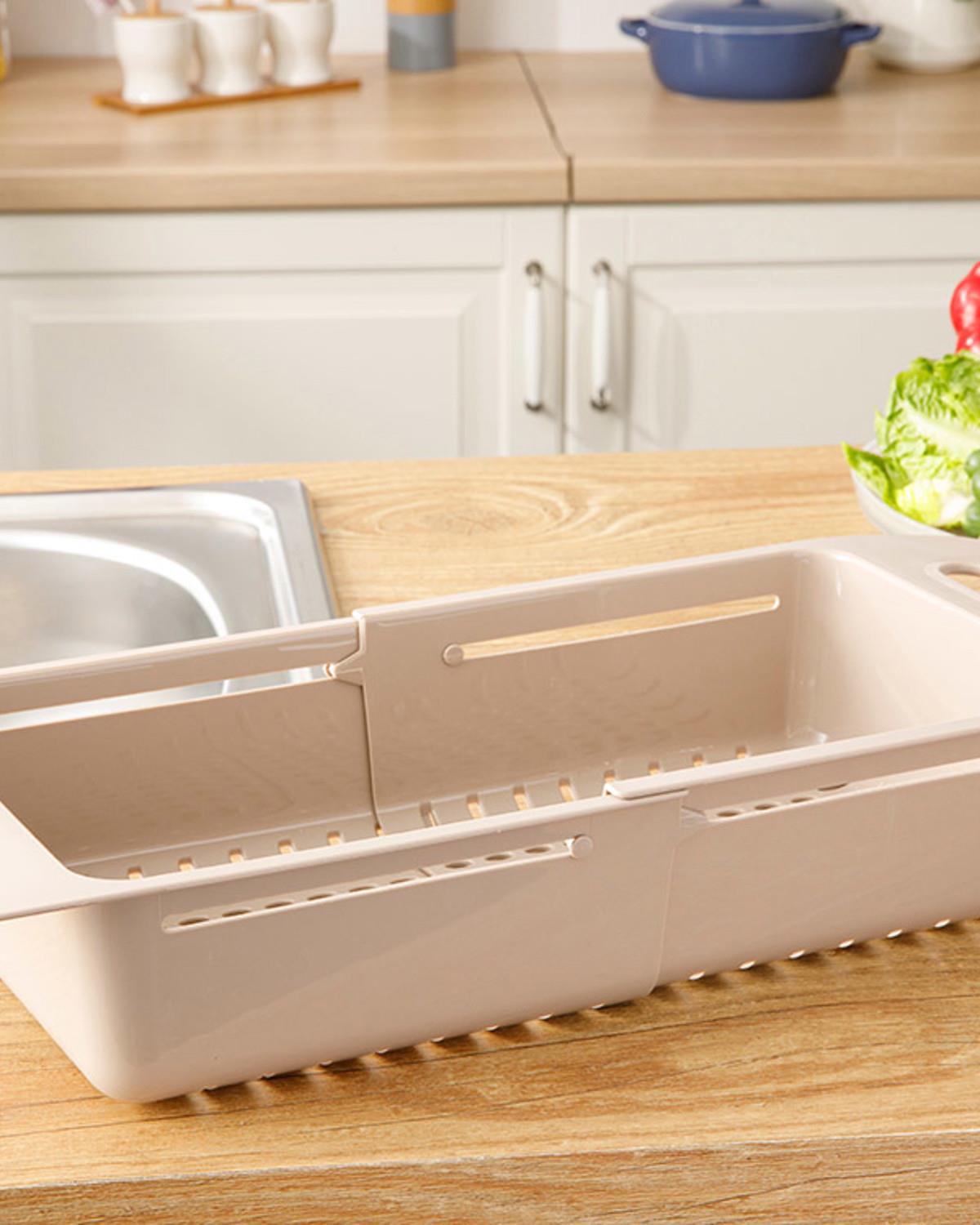 Trendy Plastik Ayarlanabilir Lavabo Süzgeci Süzgeç Bej
