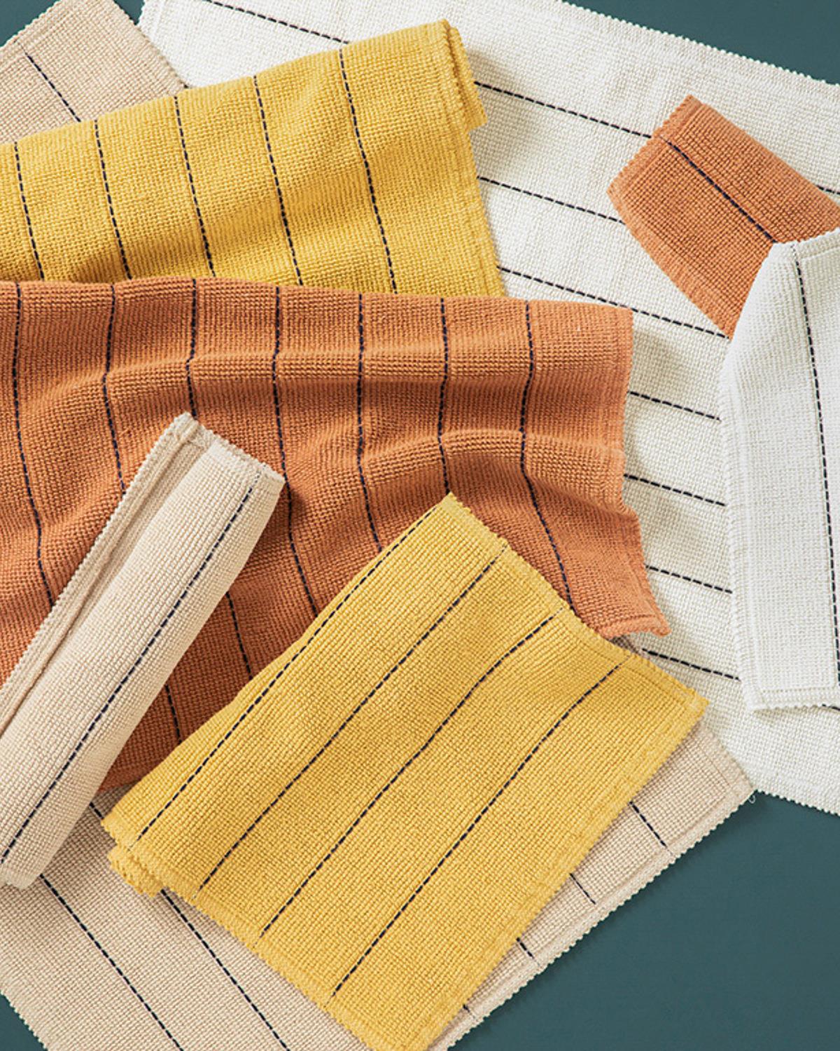 Tressy Pamuklu Çizgili Banyo Paspası Seti 60x90+40x60 Ekru