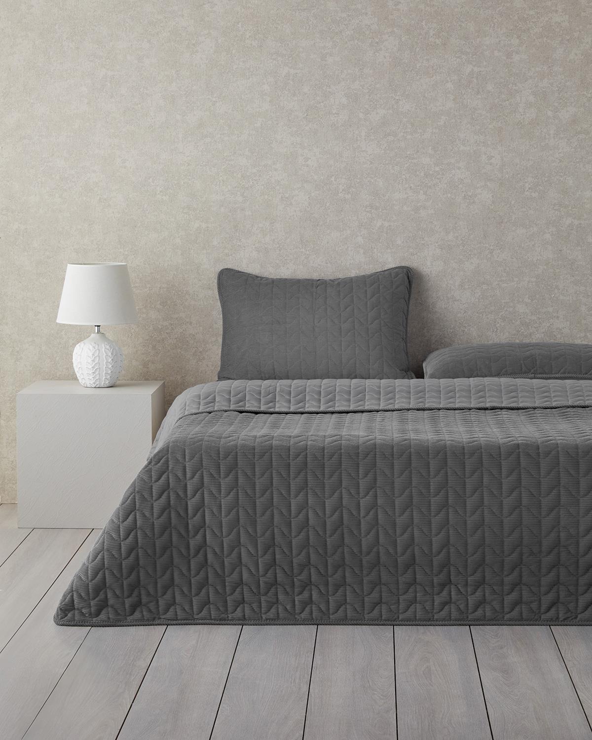 Trigon Fitilli Kadife Çift Kişilik Yatak Örtüsü Takımı 200x220 cm Antrasit