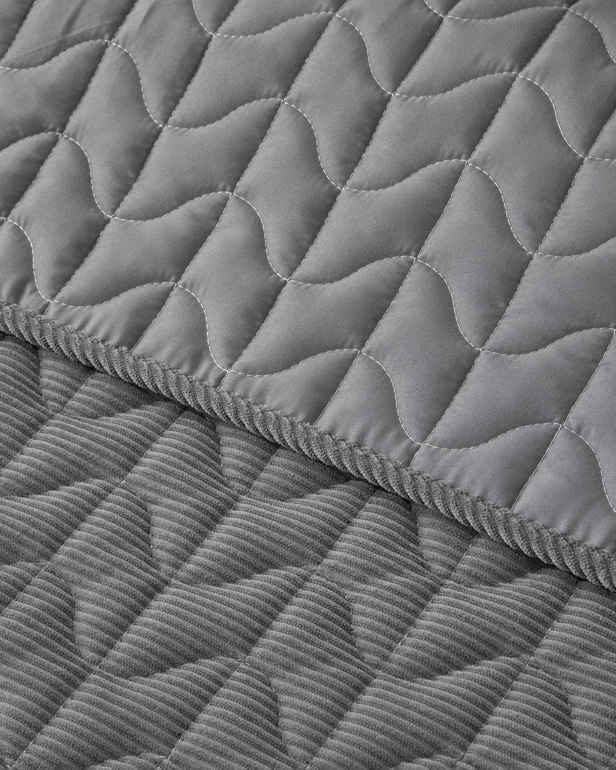 Trigon Fitilli Kadife Çift Kişilik Yatak Örtüsü Takımı 200x220 cm Antrasit