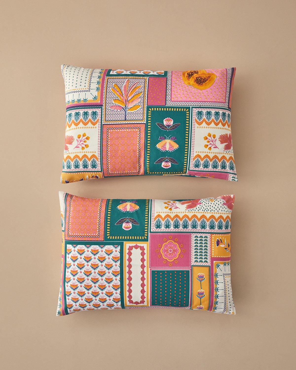 Tropic Patchwork 2'li Yastık Kılıfı Pembe