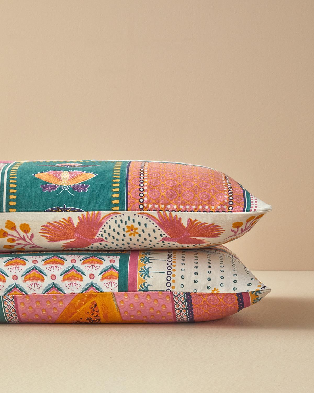 Tropic Patchwork 2'li Yastık Kılıfı Pembe