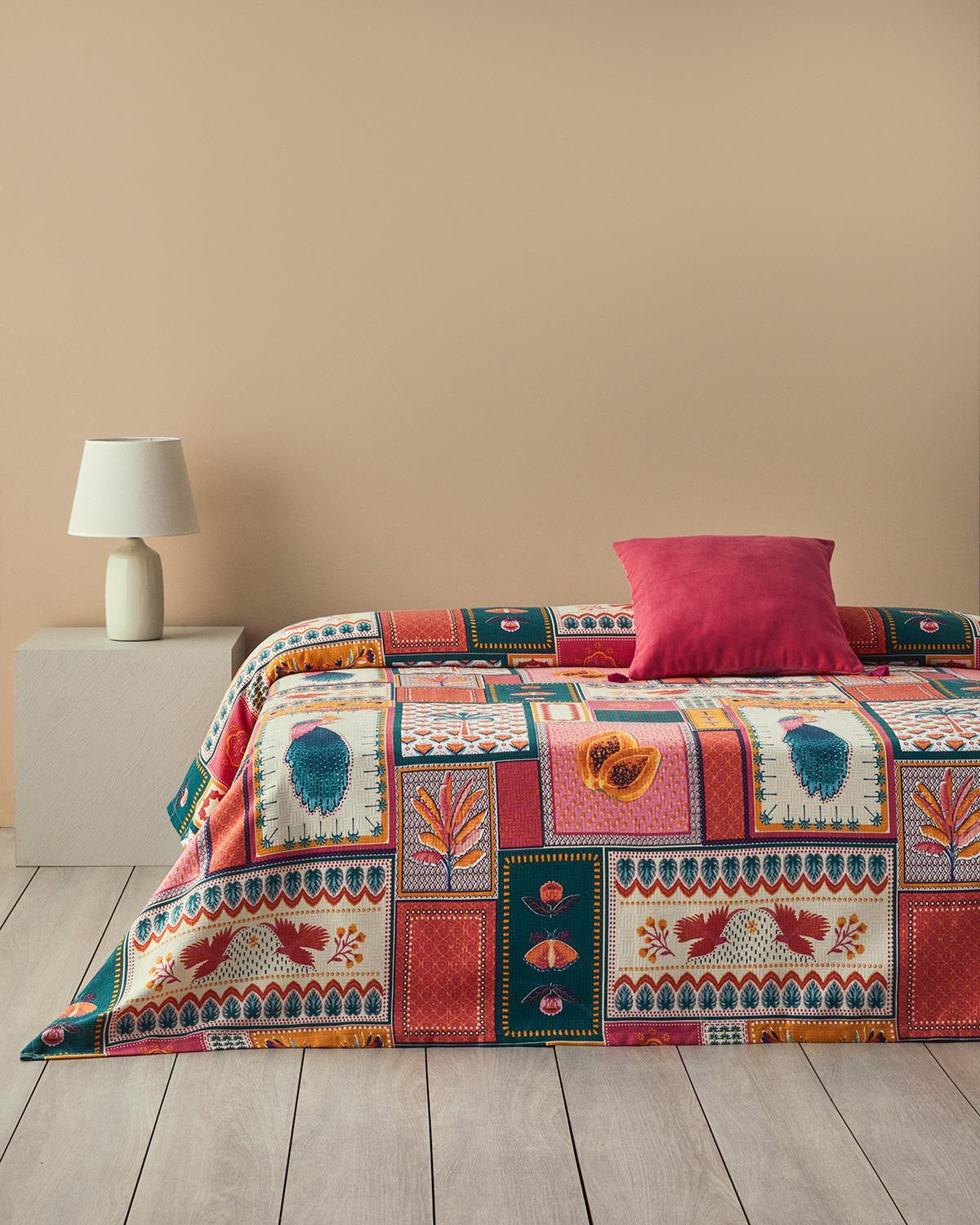 Tropic Patchwork Tek Kişilik Pike Pembe