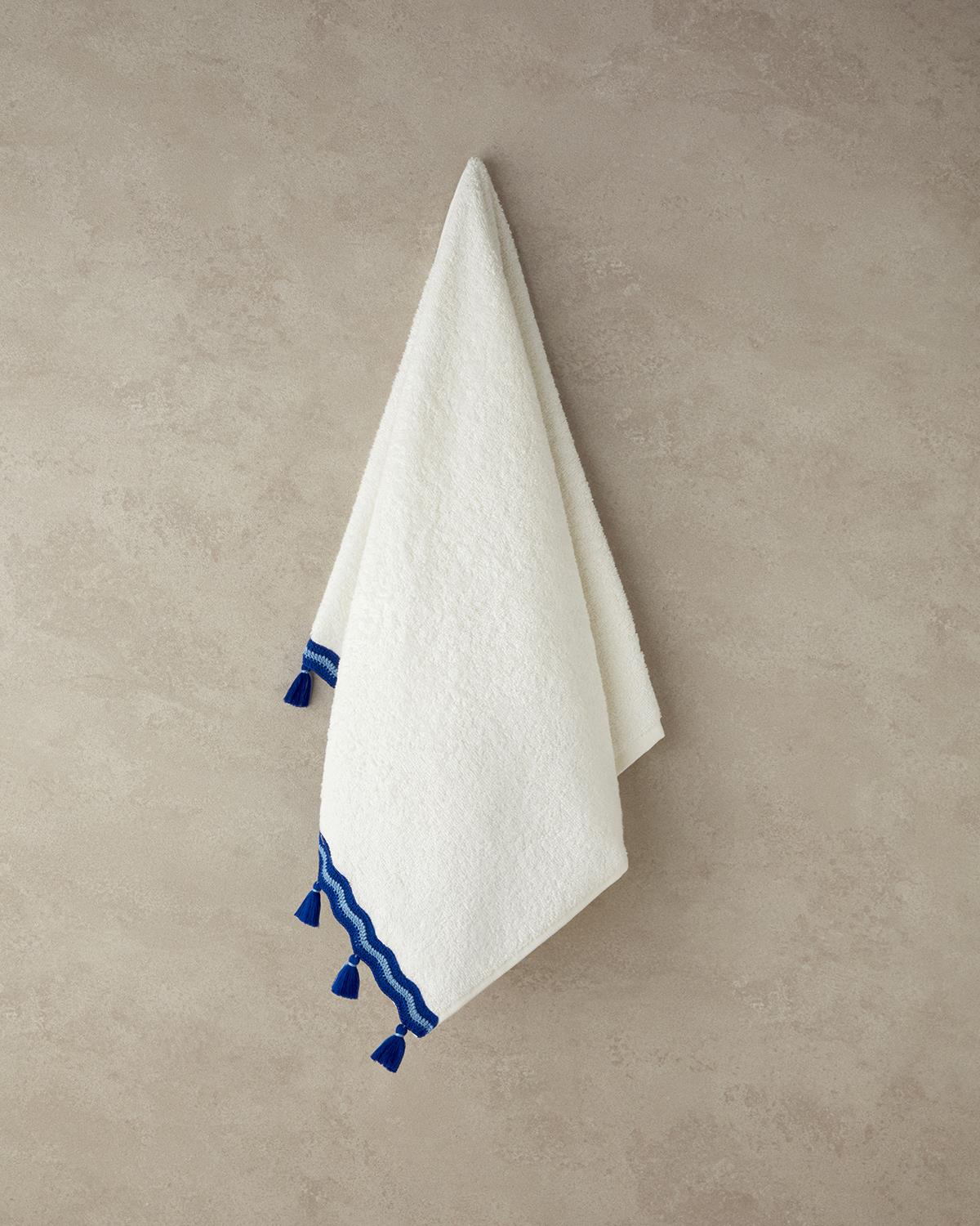 Tufty Wave Pamuklu Püsküllü Yüz Havlusu 50x80 cm Ekru