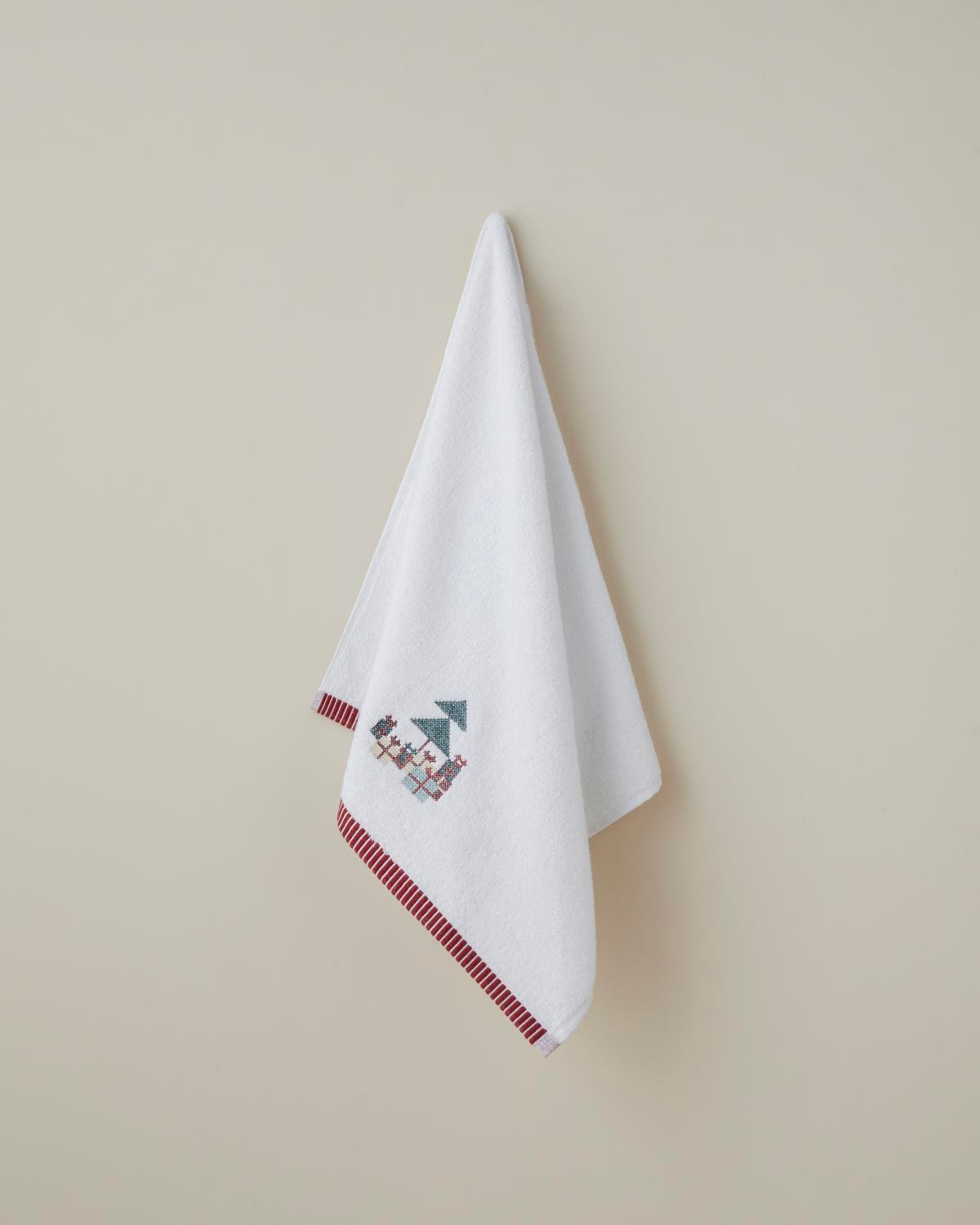 Twinkle Tree Pamuk Nakışlı Yüz Havlusu 50x80 cm Beyaz