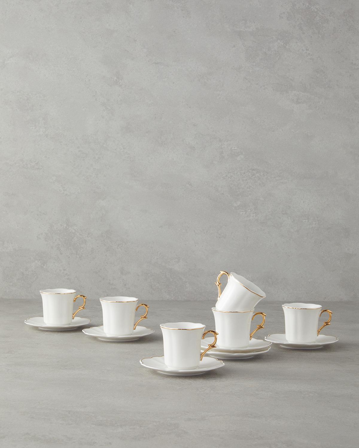 Twist New Bone China 12 Parça 6 Kişilik Kahve Fincan Takımı Gold