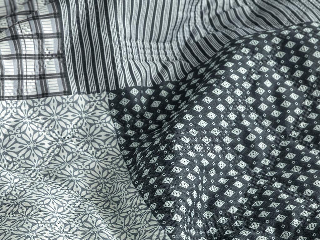 Unique Patch Çok Amaçlı King Size Yatak Örtüsü Takımı Gri
