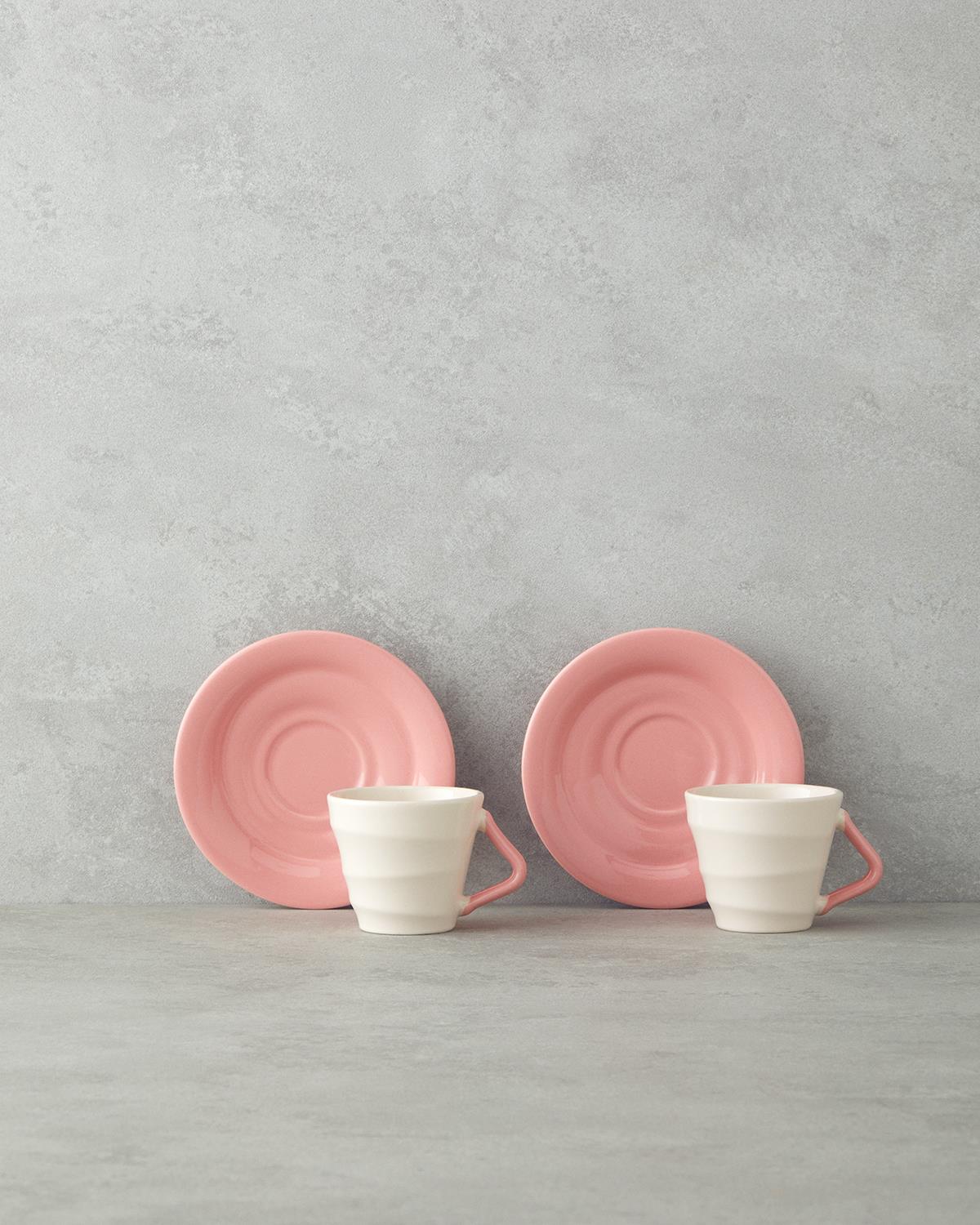 Valora Seramik 4 Parça 2 Kişilik Kahve Fincan Takımı 90 ml Pembe