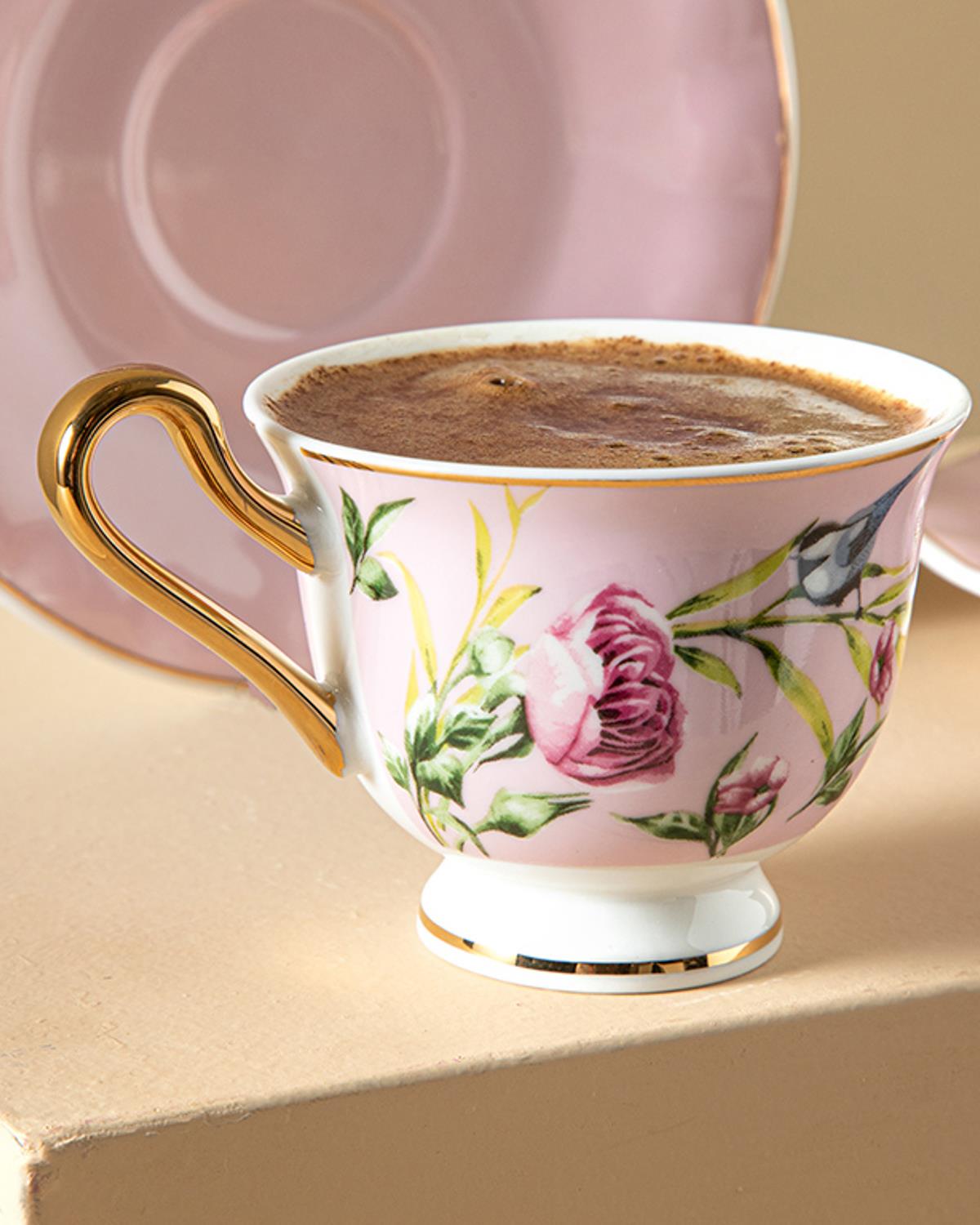Vanilla New Bone China 4 Parça 2 Kişilik Kahve Fincan Takımı Açık Pembe