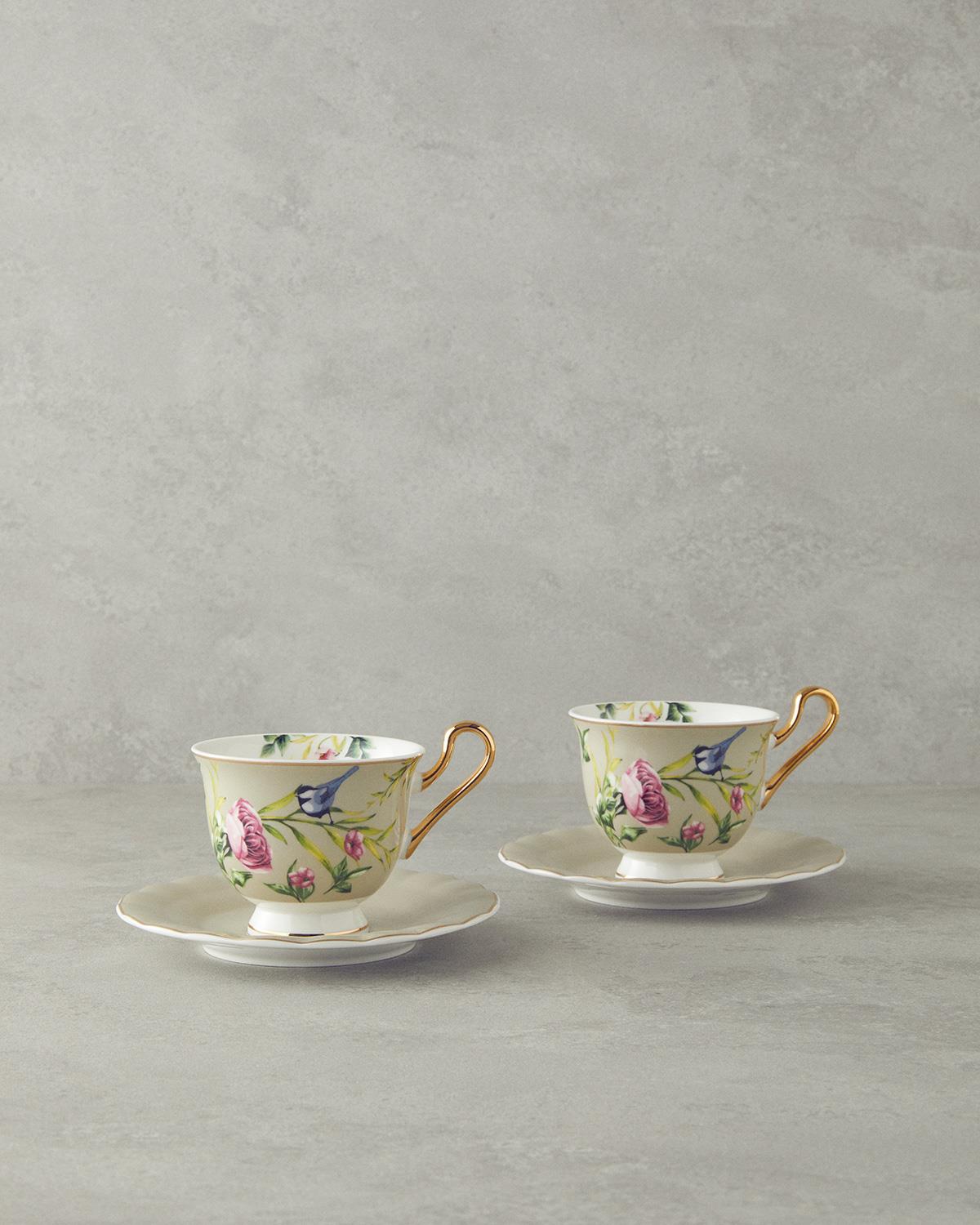 Vanilla New Bone China Çay Fincanı Takımı 4 Parça 2 Kişilik Açık Gri