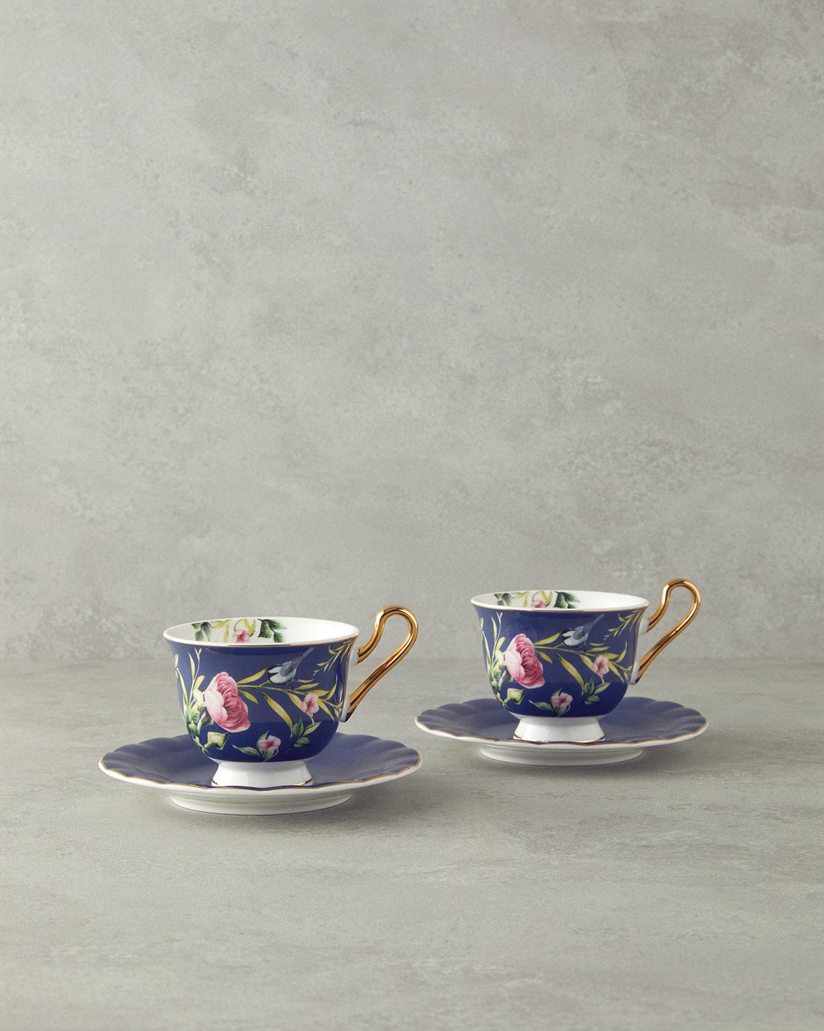 Vanilla New Bone China 4 Parça 2 Kişilik Çay Fincanı Takımı Lacivert