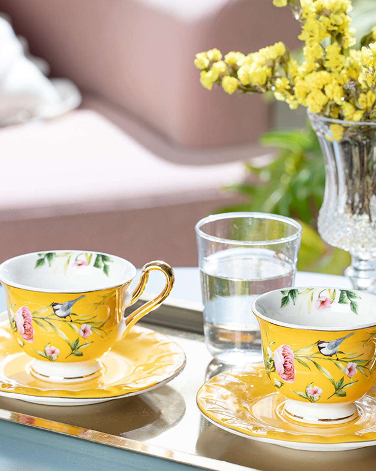 Vanilla New Bone China 4 Parça 2 Kişilik Kahve Fincan Takımı Sarı