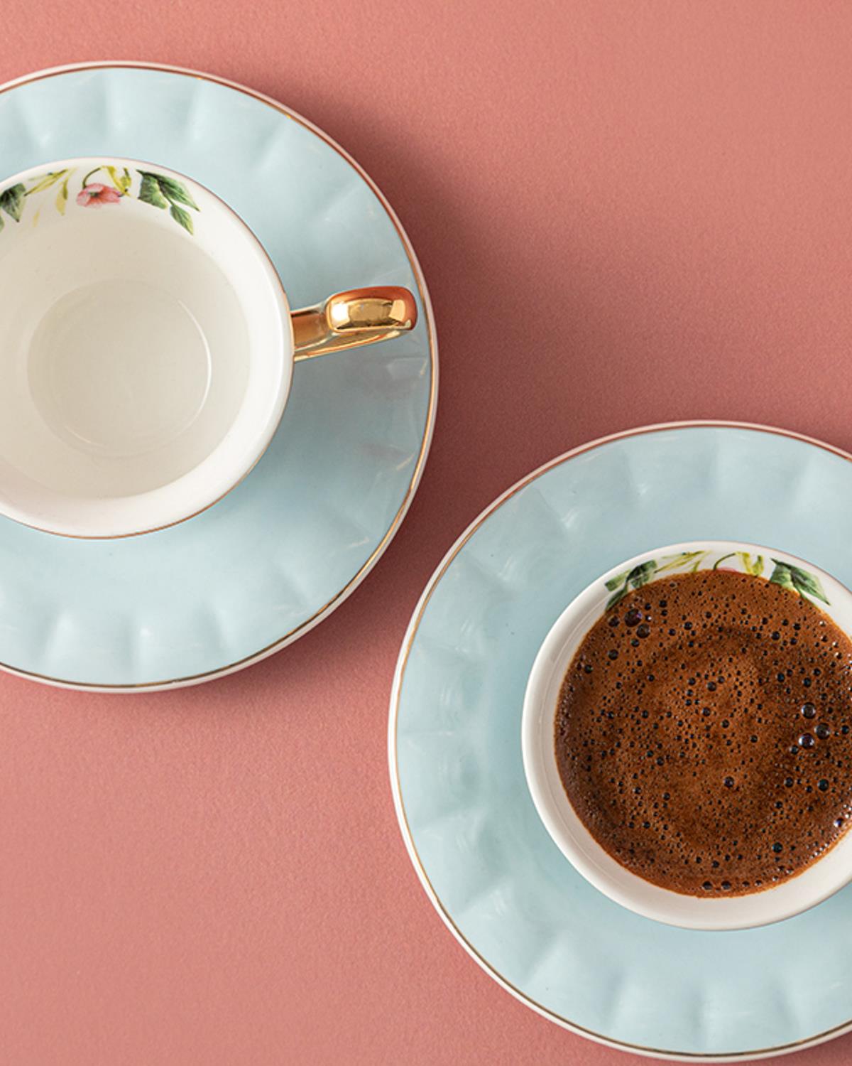 Vanilla New Bone China 4 Parça 2 Kişilik Kahve Fincan Takımı Açık Mavi