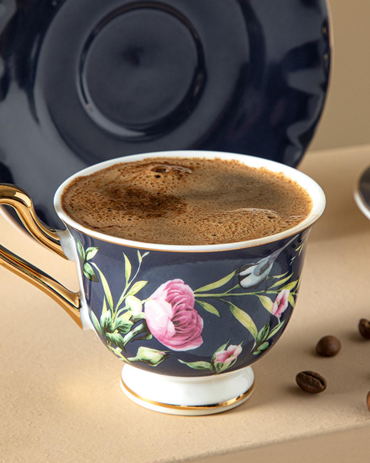 Vanilla New Bone China 4 Parça 2 Kişilik Kahve Fincan Takımı Lacivert