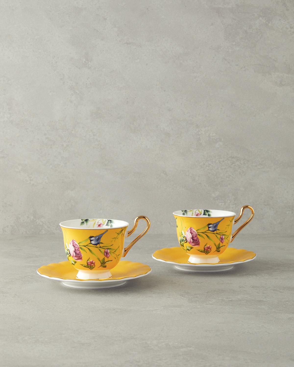 Vanilla New Bone China Çay Fincanı Takımı 4 Parça 2 Kişilik Sarı
