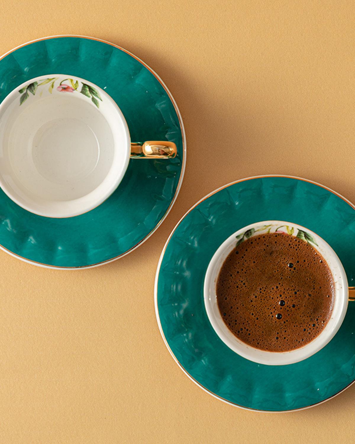 Vanilla New Bone China 4 Parça 2 Kişilik Kahve Fincan Takımı Turkuaz