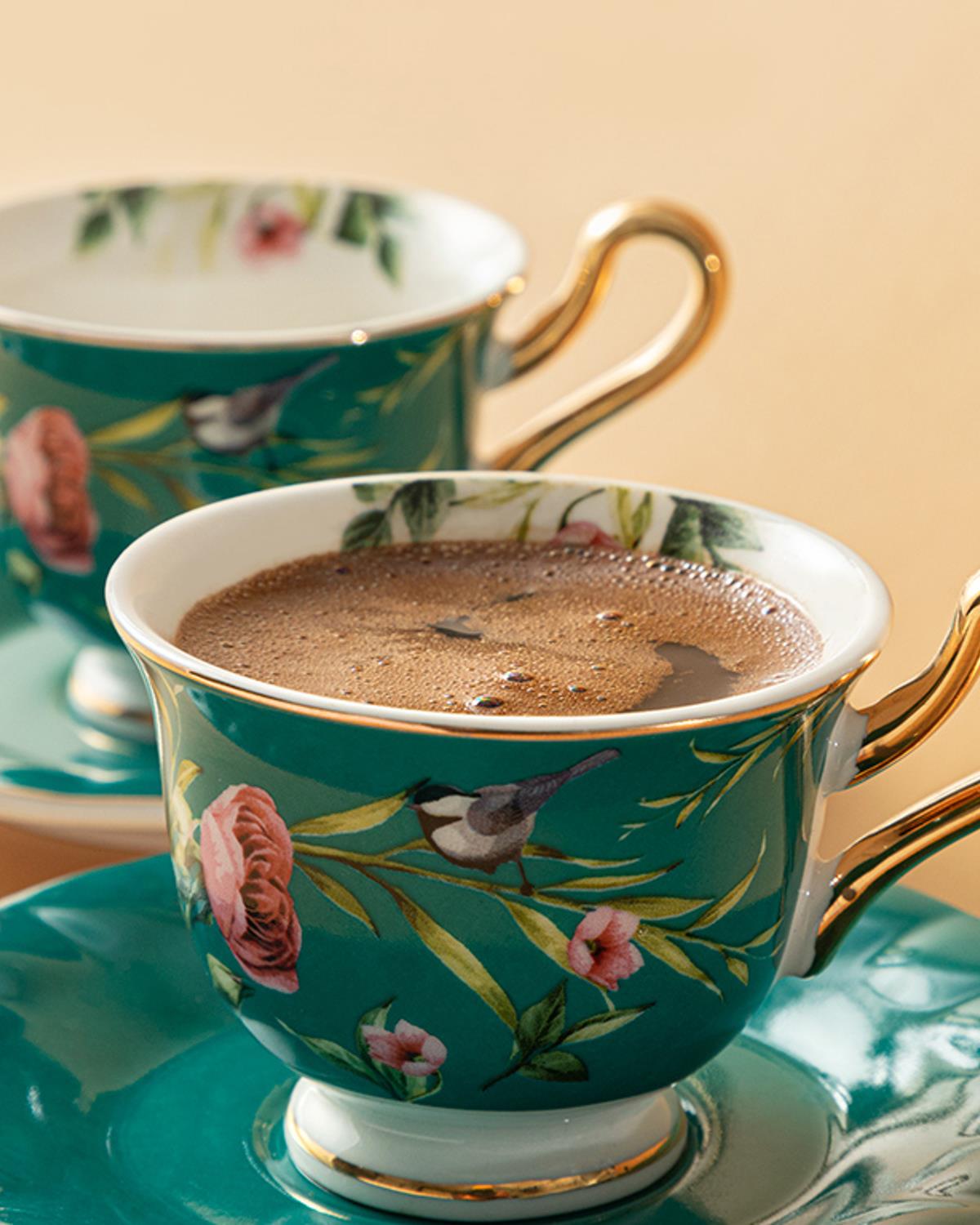 Vanilla New Bone China 4 Parça 2 Kişilik Kahve Fincan Takımı Turkuaz