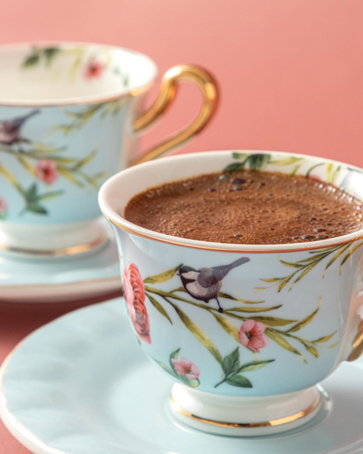 Vanilla New Bone China 4 Parça 2 Kişilik Kahve Fincan Takımı Açık Mavi