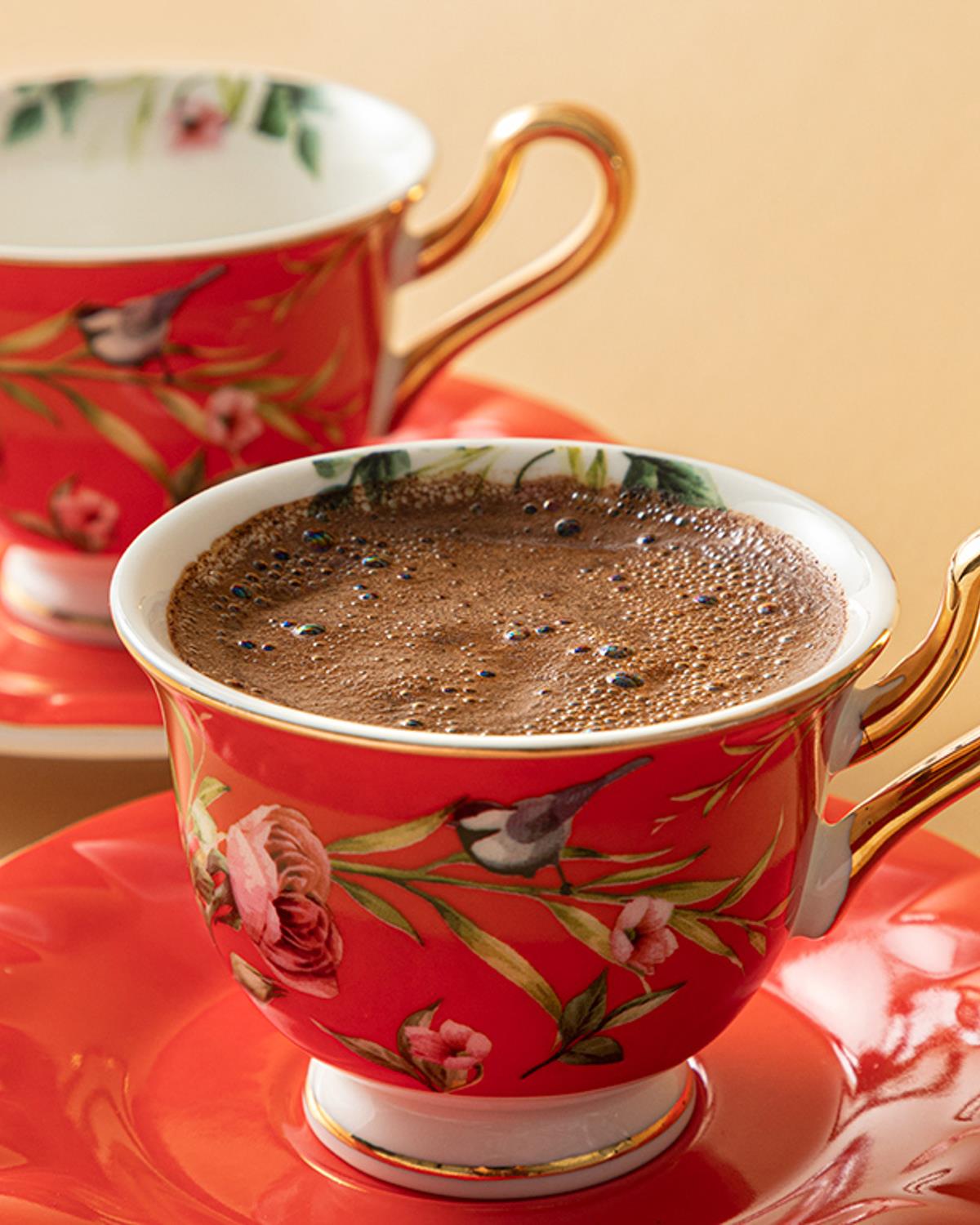 Vanilla New Bone China 4 Parça 2 Kişilik Kahve Fincan Takımı Kırmızı
