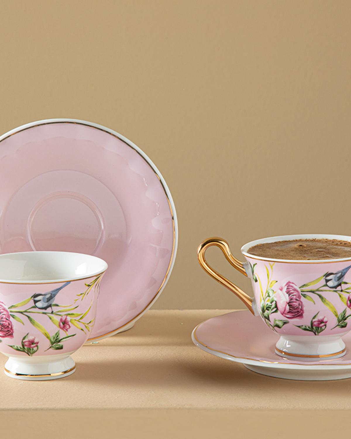Vanilla New Bone China Kahve Fincan Takımı 4 Parça 2 Kişilik Açık Pembe