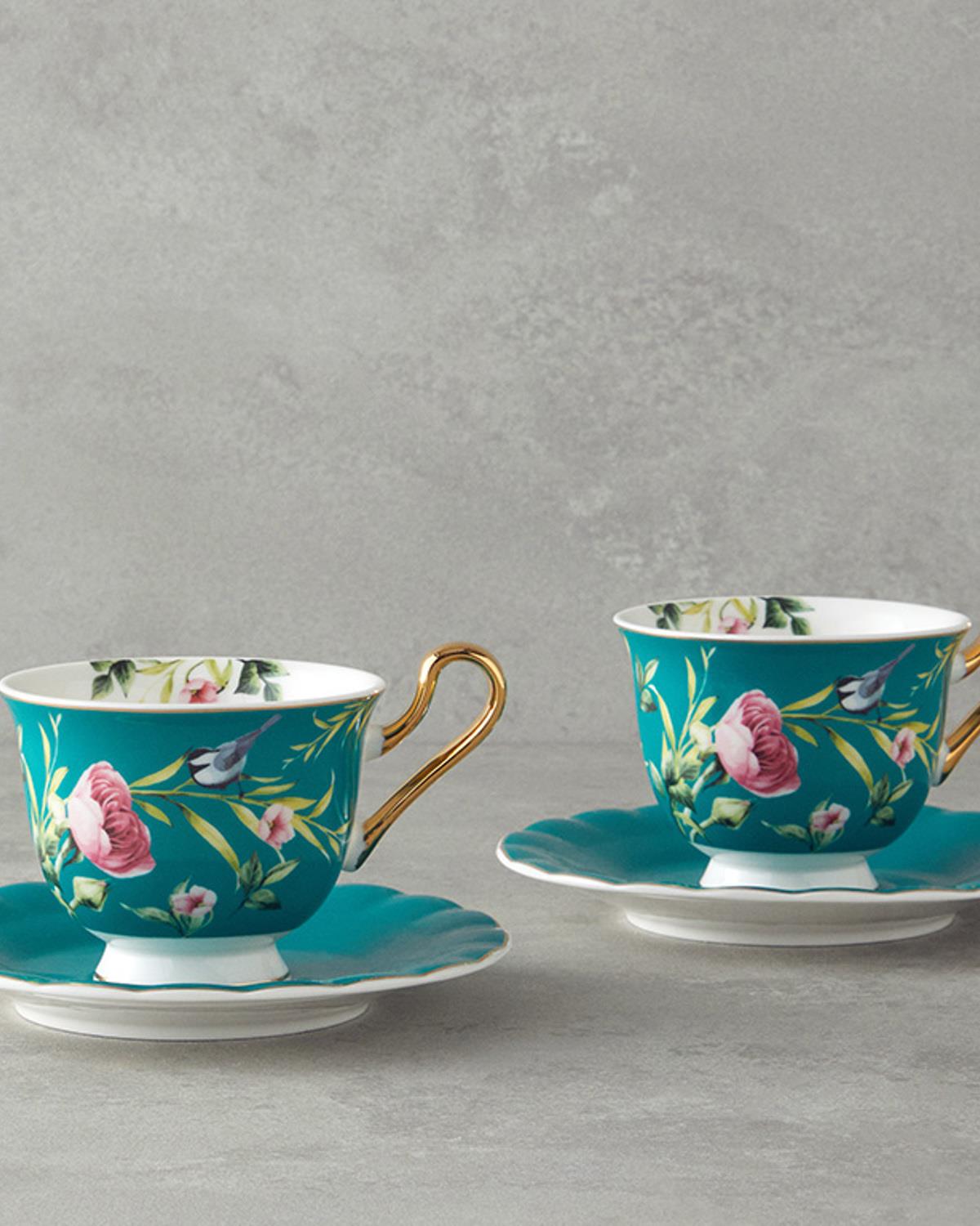 Vanilla New Bone China Çay Fincanı Takımı 4 Parça 2 Kişilik Turkuaz