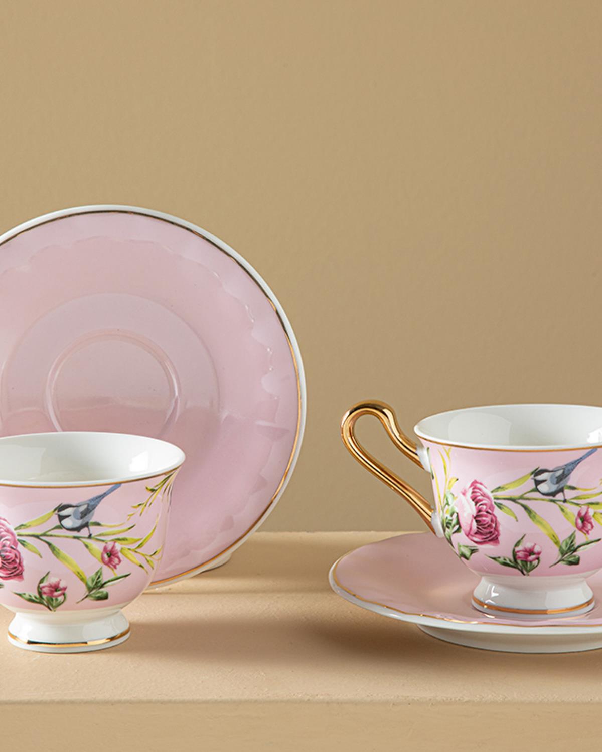 Vanilla New Bone China 4 Parça 2 Kişilik Kahve Fincan Takımı Açık Pembe