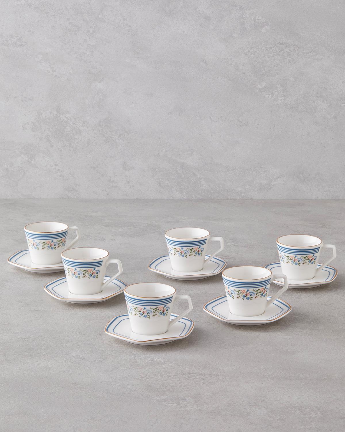 Velour Bone Porselen 12 Parça 6 Kişilik Kahve Fincan Takımı 80 ml Mavi Gold