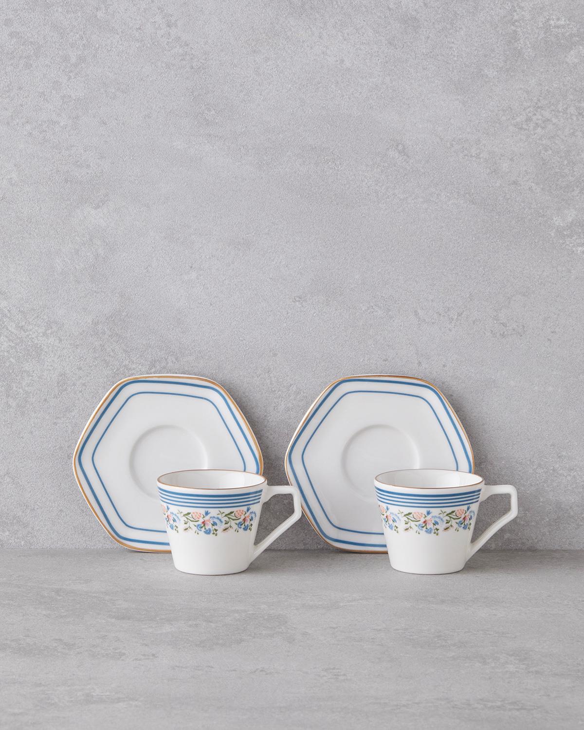 Velour Bone Porselen 12 Parça 6 Kişilik Kahve Fincan Takımı 80 ml Mavi Gold