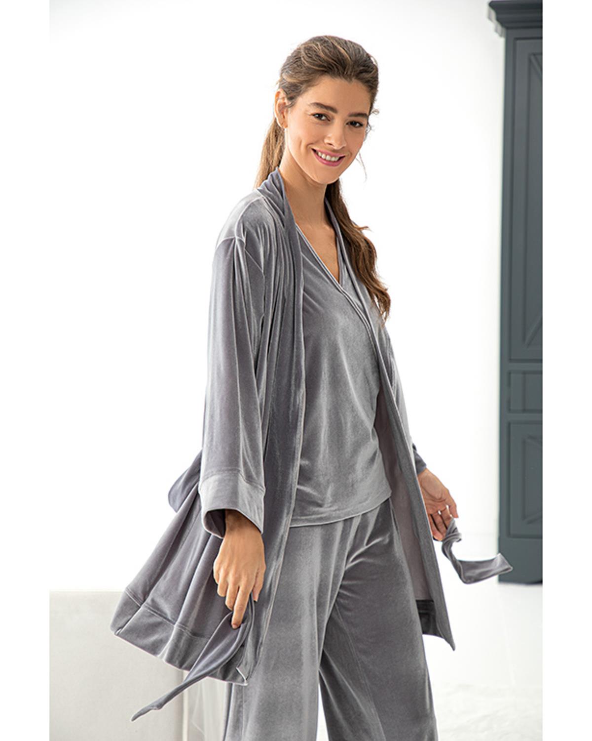 Velvet Touch Kadife Kadın Pijama Takımı XL Gri