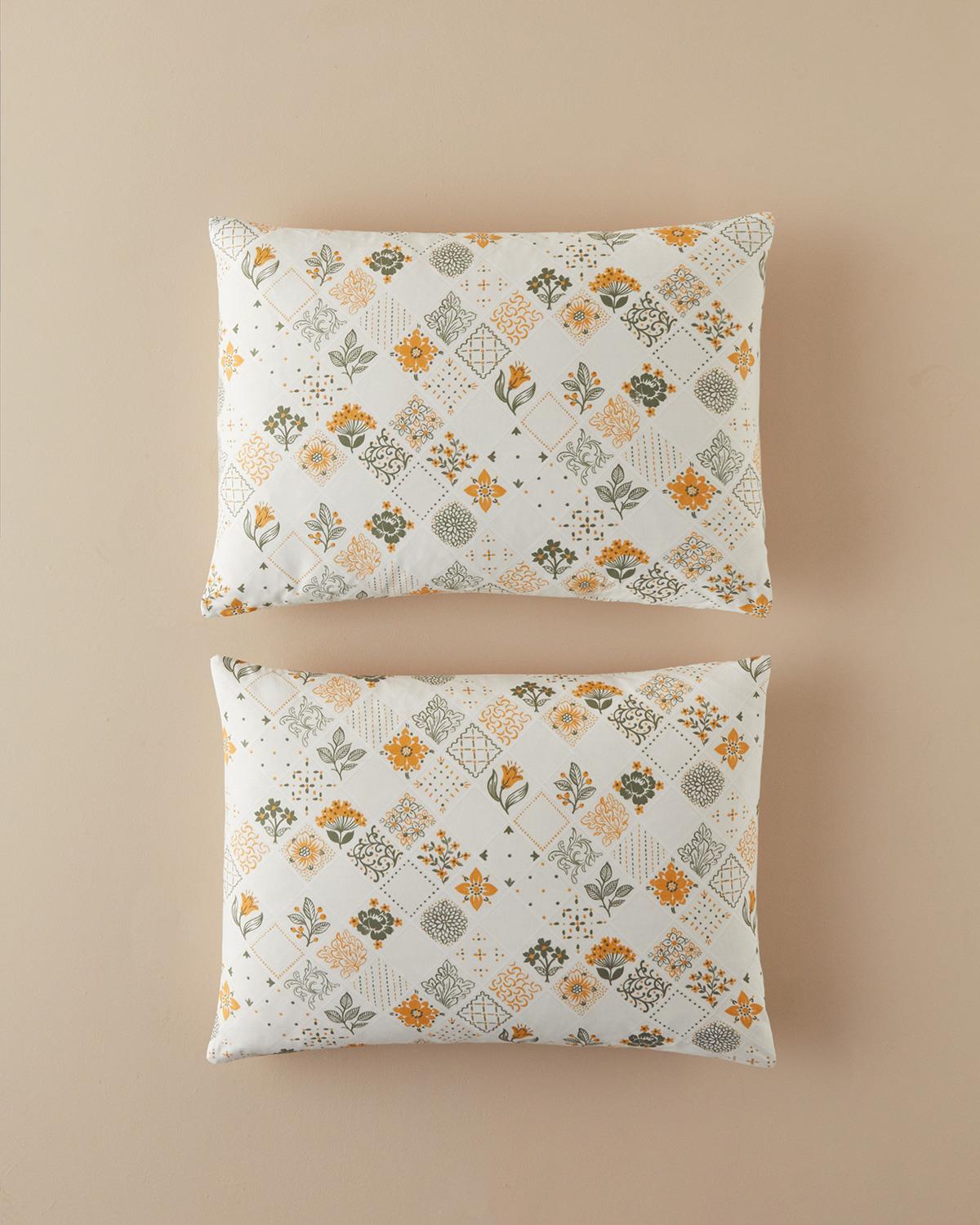 Vintage Argyle Pamuklu 2'li Yastık Kılıfı 50x70 cm Yeşil-Sarı