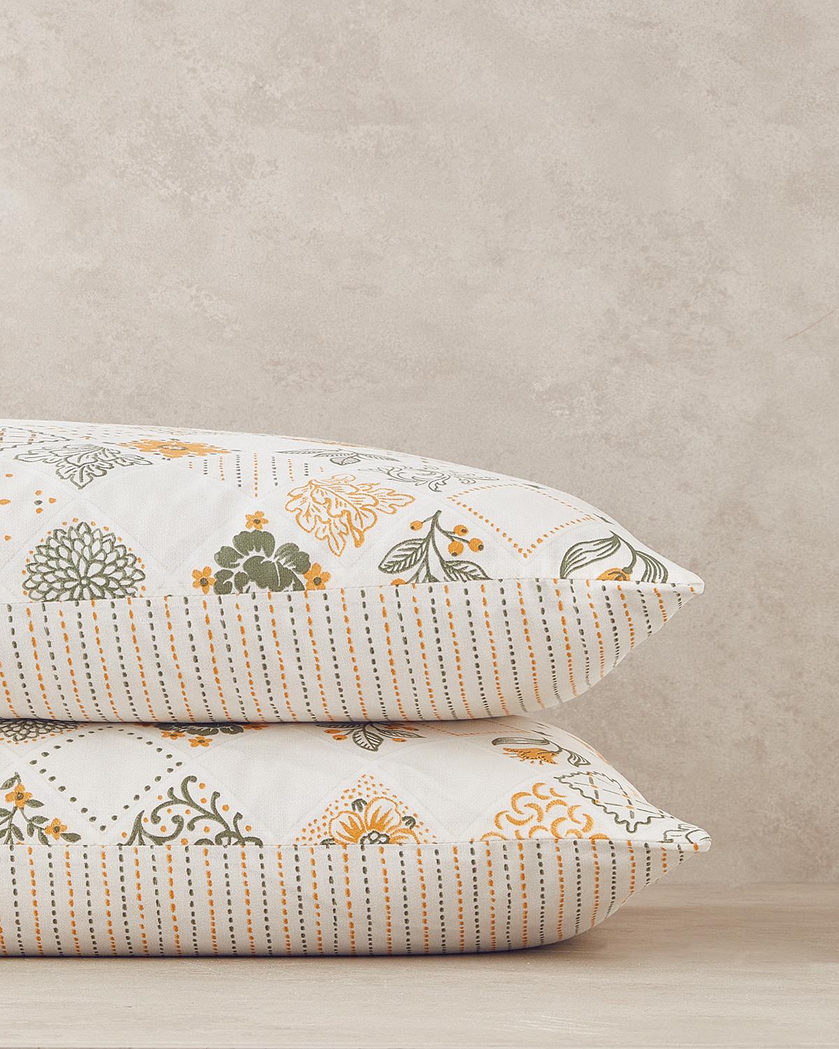 Vintage Argyle Pamuklu 2'li Yastık Kılıfı 50x70 cm Yeşil-Sarı
