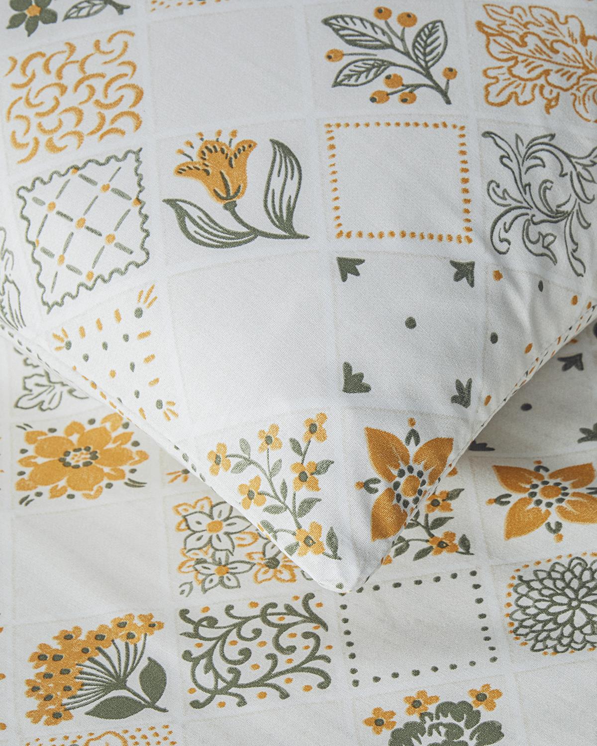 Vintage Argyle Pamuklu Çift Kişilik Nevresim Seti 200x220 cm Yeşil-Sarı