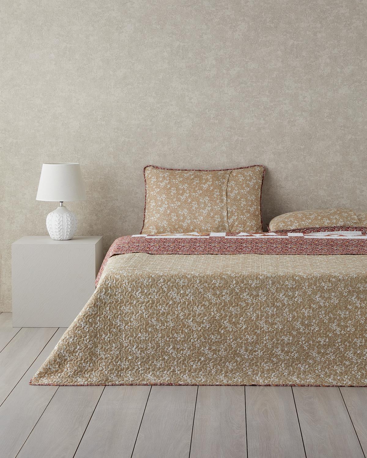 Vintage Lace Patchwork Çok Amaçlı Çift Kişilik Yatak Örtüsü Takımı 200x220 cm Terracotta
