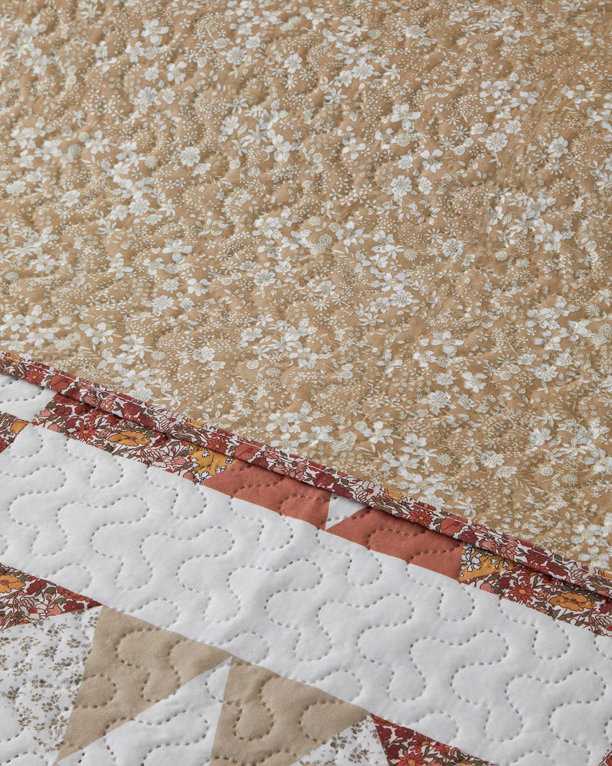 Vintage Lace Patchwork Çok Amaçlı Çift Kişilik Yatak Örtüsü Takımı 200x220 cm Terracotta