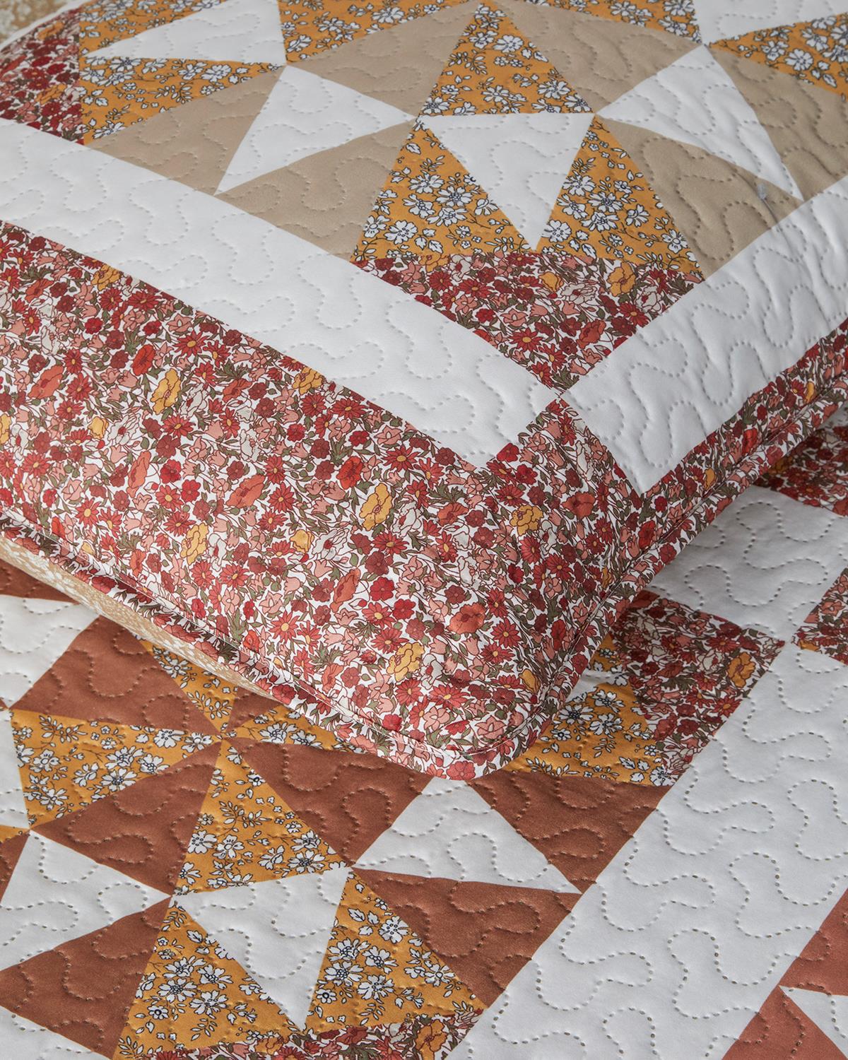 Vintage Lace Patchwork Çok Amaçlı Çift Kişilik Yatak Örtüsü Takımı 200x220 cm Terracotta