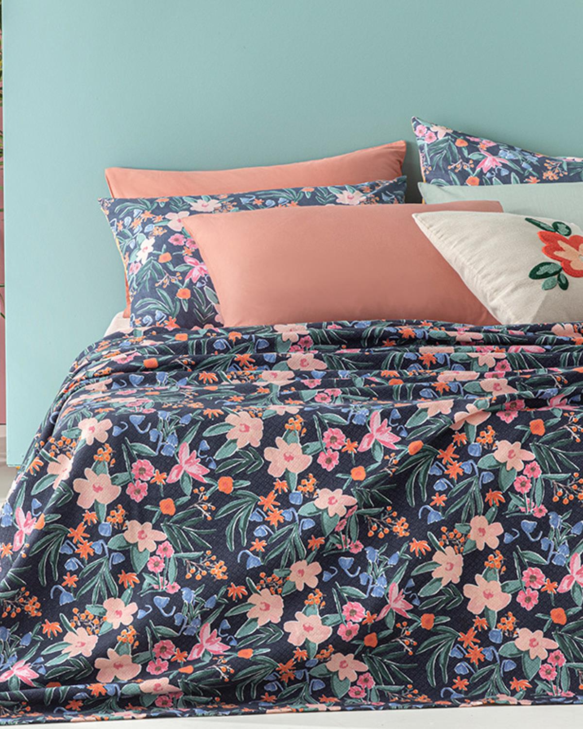 Vivacity Bloom Baskılı Tek Kişilik Pike Lacivert